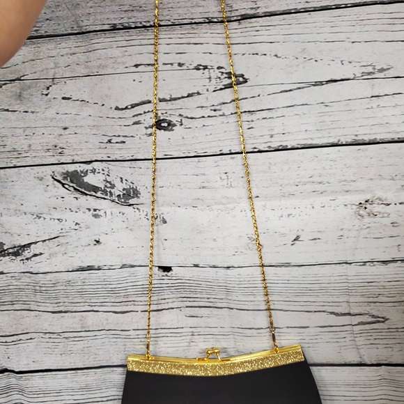 NWT Gold Glitter Chain Black Formal Bag Clutch - Picture 5 of 5